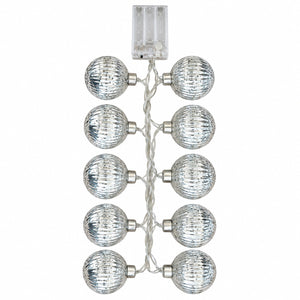  10 LED silver glass Christmas garland on white background