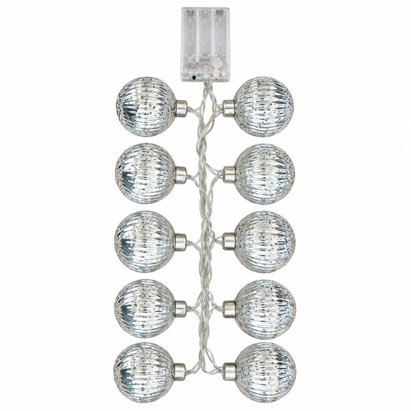  10 LED silver glass Christmas garland on white background