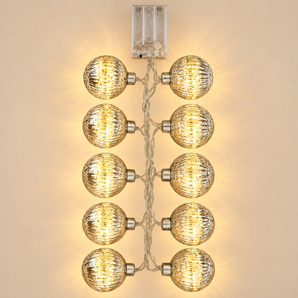Migros 10 silver glass ball garland illuminated with warm white LEDs