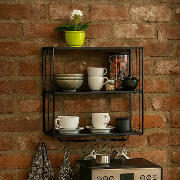 Wenko Modern Industrial Wall Shelf with Hooks