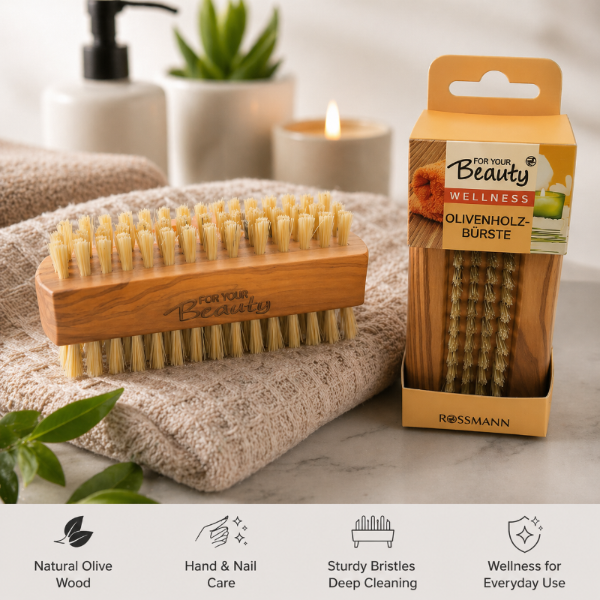 Premium Olive Wood Hand & Nail Brush – Eco-Friendly Deep Cleaning Care