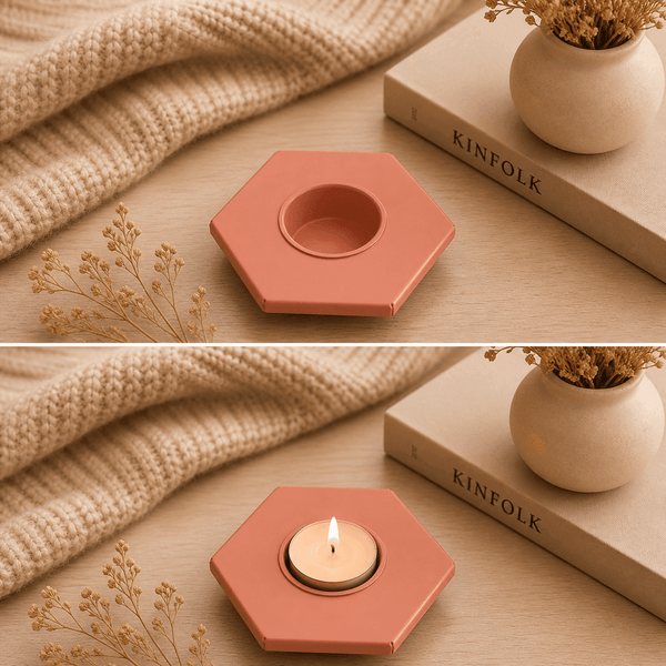 Modern Hexagonal Matte Iron Candle Holder