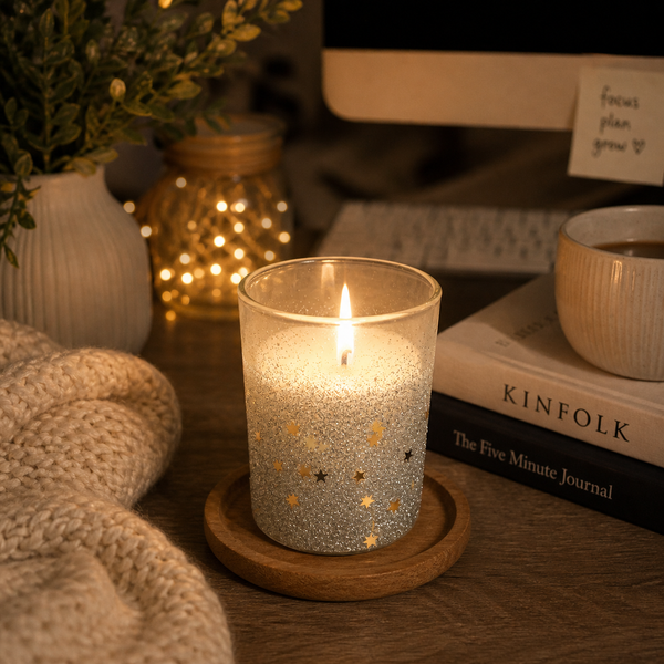 Glitter Star Candle Collection in Black, Gold or Silver