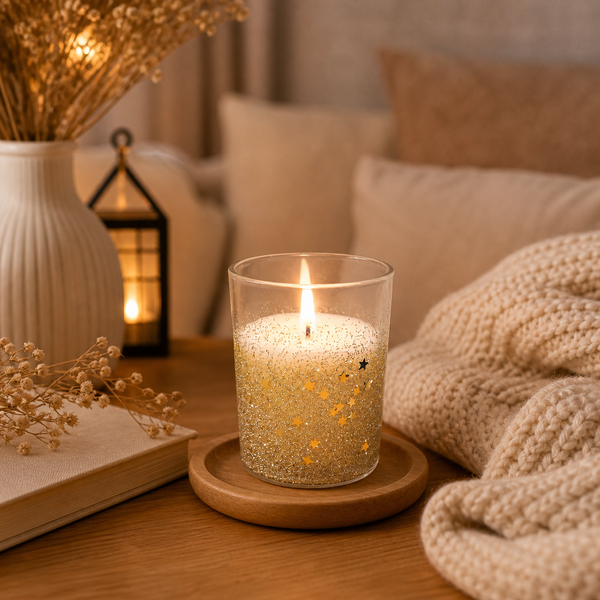 Glitter Star Candle Collection in Black, Gold or Silver