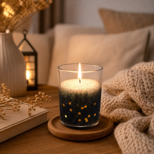 Glitter Star Candle Collection in Black, Gold or Silver