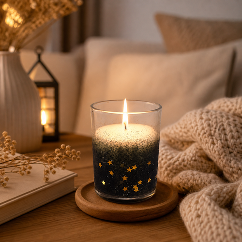 Glitter Star Candle Collection in Black, Gold or Silver