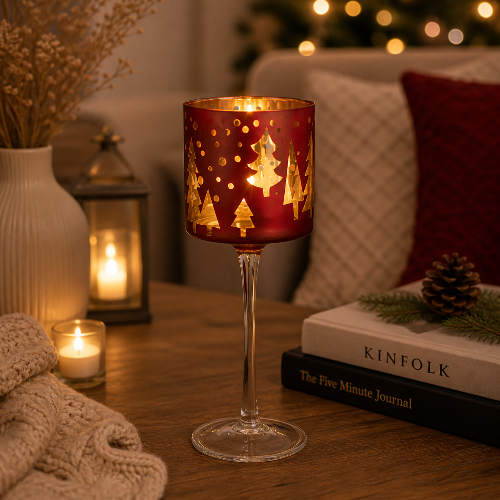 Decorative Stem Candle Holder – Red & Gold Edition