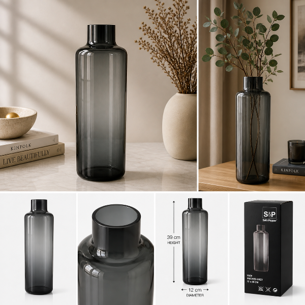Salt & Pepper Smoked Grey Glass Vase