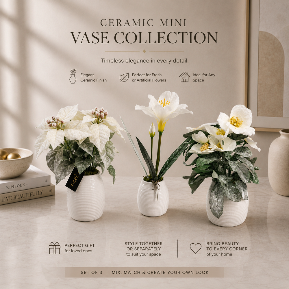 Migros Ceramic Vase with Elegant Textured White Décor - 3 models
