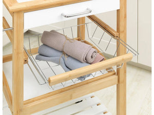 Wenko Finja Bamboo Kitchen Trolley – 3-Tier Rolling Cart with Drawer