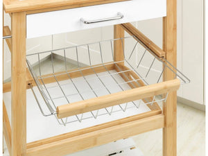 Wenko Finja Bamboo Kitchen Trolley – 3-Tier Rolling Cart with Drawer