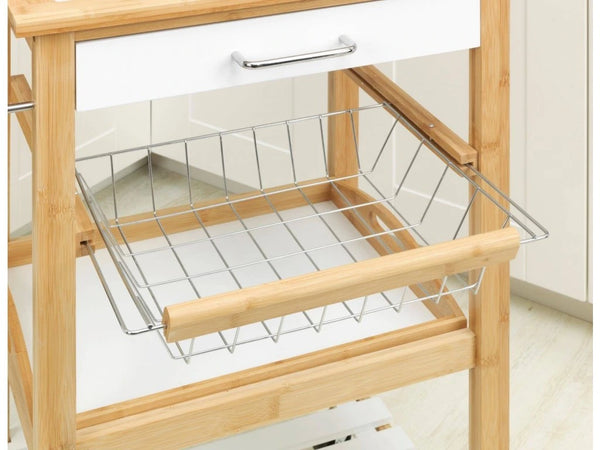 Wenko Finja Bamboo Kitchen Trolley – 3-Tier Rolling Cart with Drawer