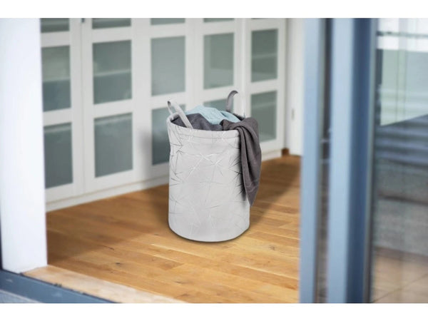Wenko Samira Gray Laundry Collector – Elegant Velour Touch Fabric Basket