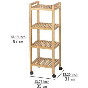 Wenko Norway Wooden Bathroom & Kitchen Trolley – 4-Tier Walnut Wood Storage Rack
