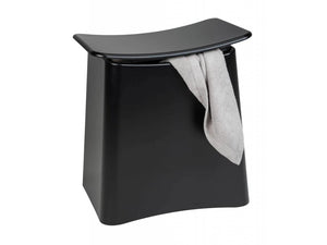Wenko PLUS Bathroom Stool & Laundry Collector – 2-in-1 Black Storage Pouf