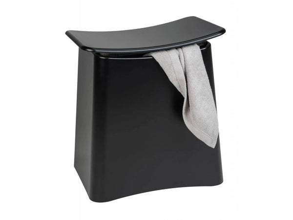 Wenko PLUS Bathroom Stool & Laundry Collector – 2-in-1 Black Storage Pouf