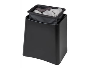 Wenko PLUS Bathroom Stool & Laundry Collector – 2-in-1 Black Storage Pouf