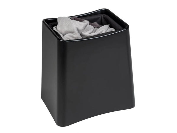Wenko PLUS Bathroom Stool & Laundry Collector – 2-in-1 Black Storage Pouf