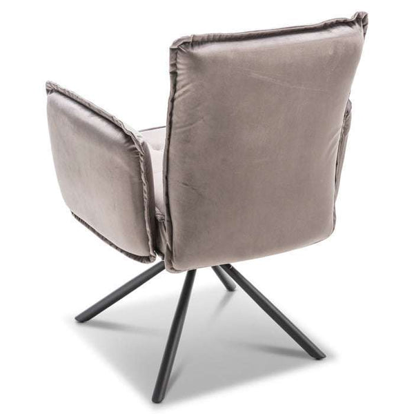 Kare Design Velvet Grey Swivel Dining Chair with Armrests – 360° Padded Design Chair with Black Metal Legs
