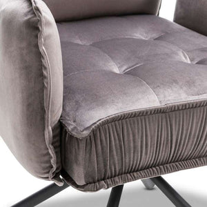 Kare Design Velvet Grey Swivel Dining Chair with Armrests – 360° Padded Design Chair with Black Metal Legs