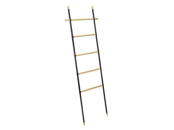 Wenko Loft Towel Ladder – Industrial Black Steel & Bamboo Rack with Hooks