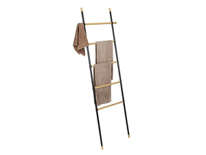 Wenko Loft Towel Ladder – Industrial Black Steel & Bamboo Rack with Hooks