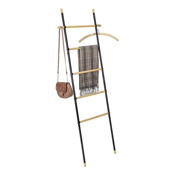 Wenko Loft Towel Ladder – Industrial Black Steel & Bamboo Rack with Hooks