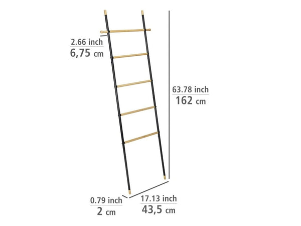 Wenko Loft Towel Ladder – Industrial Black Steel & Bamboo Rack with Hooks
