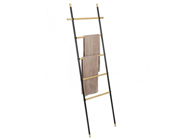 Wenko Loft Towel Ladder – Industrial Black Steel & Bamboo Rack with Hooks