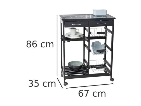 Wenko Bon Appetit Kitchen Trolley – 5-Tier Rolling Cart with Glass Cutting Board