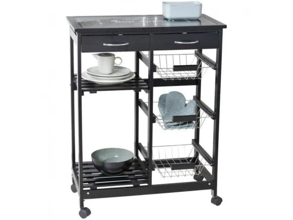 Wenko Bon Appetit Kitchen Trolley – 5-Tier Rolling Cart with Glass Cutting Board