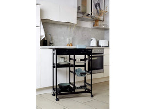 Wenko Bon Appetit Kitchen Trolley – 5-Tier Rolling Cart with Glass Cutting Board