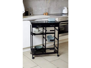 Wenko Bon Appetit Kitchen Trolley – 5-Tier Rolling Cart with Glass Cutting Board