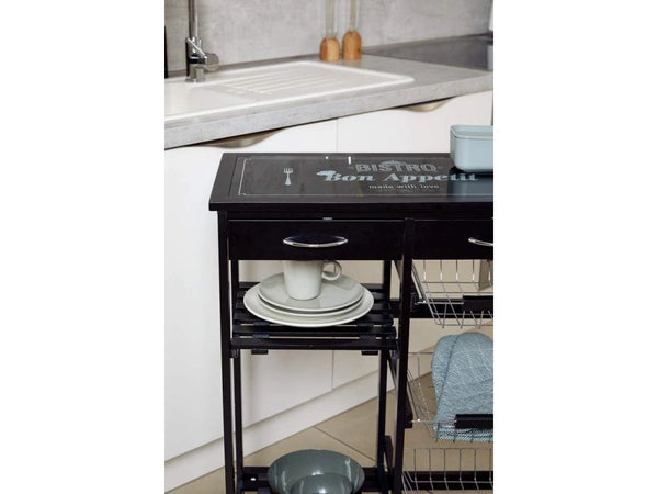 Wenko Bon Appetit Kitchen Trolley – 5-Tier Rolling Cart with Glass Cutting Board