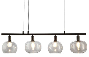 Nino Germany Ella 4-Light Pendant Lamp – Black Metal Hanging Light with Globe Glass Shades