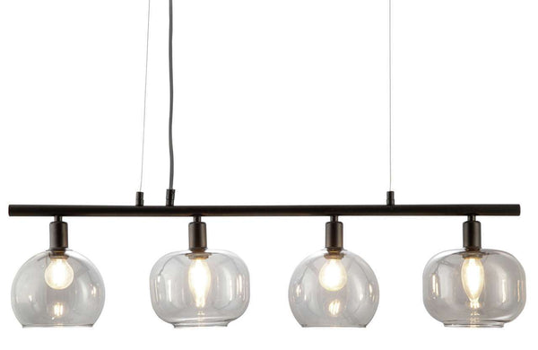 Nino Germany Ella 4-Light Pendant Lamp – Black Metal Hanging Light with Globe Glass Shades