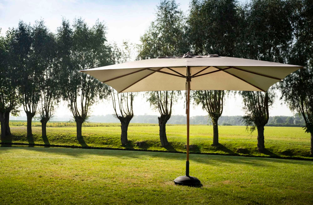 Bergamo Large Eucalyptus Wood Parasol – 3x4m Taupe Sun Umbrella with Water-Repellent Canopy
