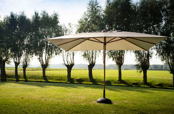 Bergamo Large Eucalyptus Wood Parasol – 3x4m Taupe Sun Umbrella with Water-Repellent Canopy