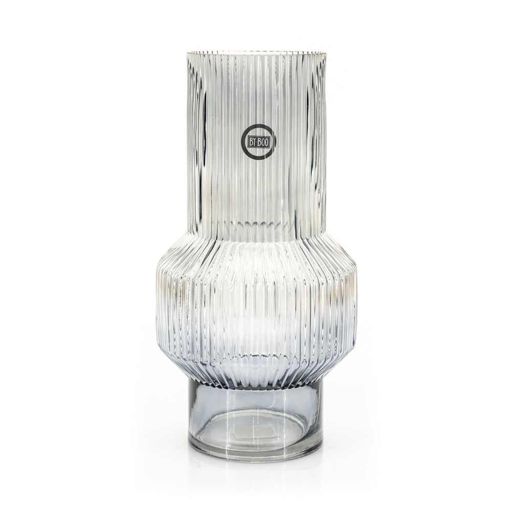 BY-Boo Riba Ribbed Glass Vase in Grey - Middle Blown Glass