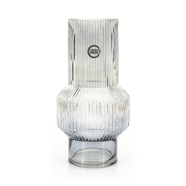 BY-Boo Riba Ribbed Glass Vase in Grey - Middle Blown Glass