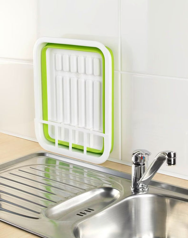 Wenko Dish drainer Gaia foldable green/white with cutlery holder and plate stand