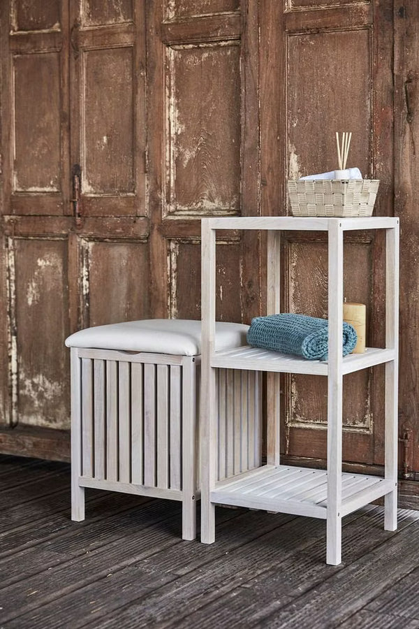 Wenko Norway 3-Tier Standing Shelf – Vintage White Solid Wood Storage Rack for Bathroom & Living Room