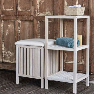 Wenko Norway 3-Tier Standing Shelf – Vintage White Solid Wood Storage Rack for Bathroom & Living Room