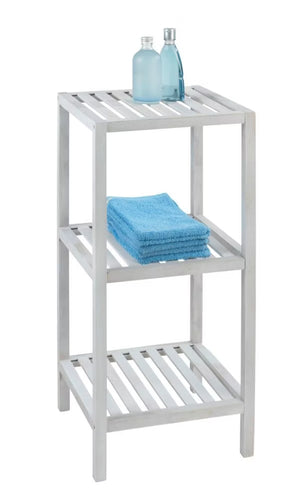 Wenko Norway 3-Tier Standing Shelf – Vintage White Solid Wood Storage Rack for Bathroom & Living Room