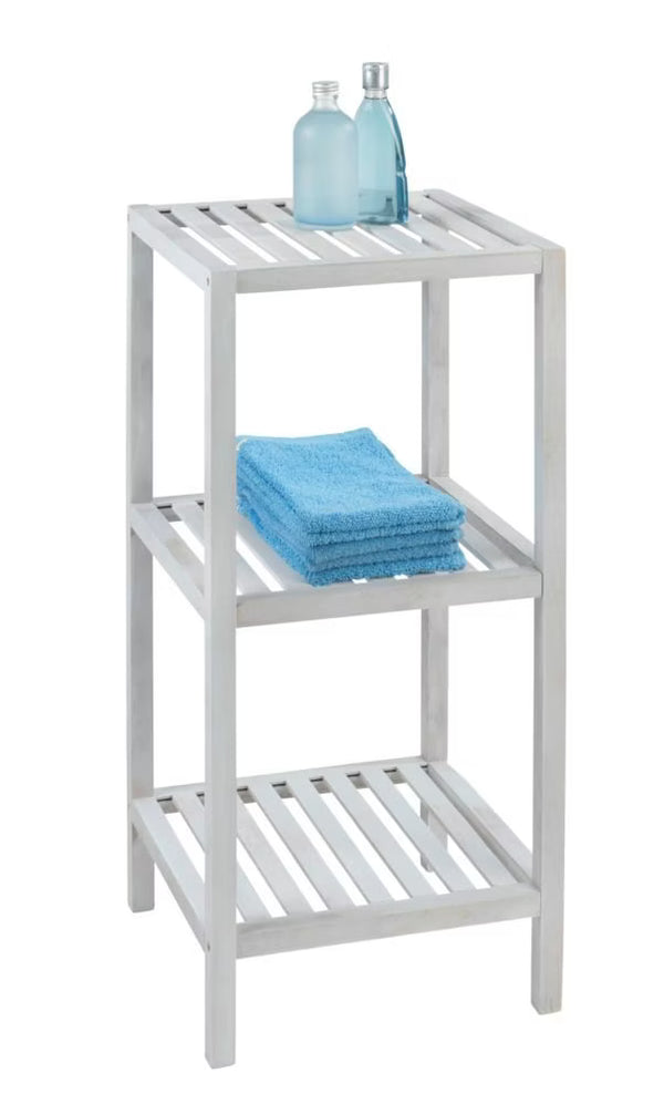 Wenko Norway 3-Tier Standing Shelf – Vintage White Solid Wood Storage Rack for Bathroom & Living Room