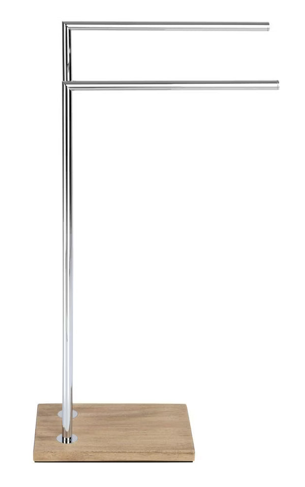Wenko Marla Towel & Clothes Rack – 2-Arm Standing Holder with Natural Wood