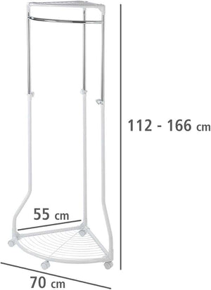 Wenko Pointy Corner Clothes Rack – Height-Adjustable Chrome Coat Stand with 2 Storage Shelves