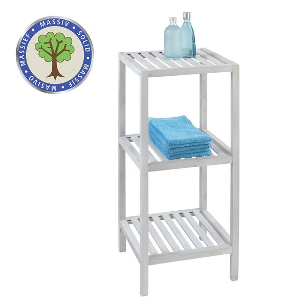 Wenko Norway 3-Tier Standing Shelf – Vintage White Solid Wood Storage Rack for Bathroom & Living Room