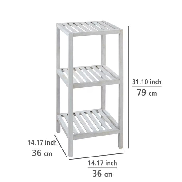 Wenko Norway 3-Tier Standing Shelf – Vintage White Solid Wood Storage Rack for Bathroom & Living Room