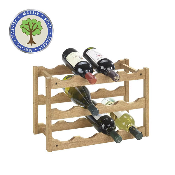 Wenko Norway Solid Walnut Wine Rack – 12-Bottle Stackable Natural Wood Organizer